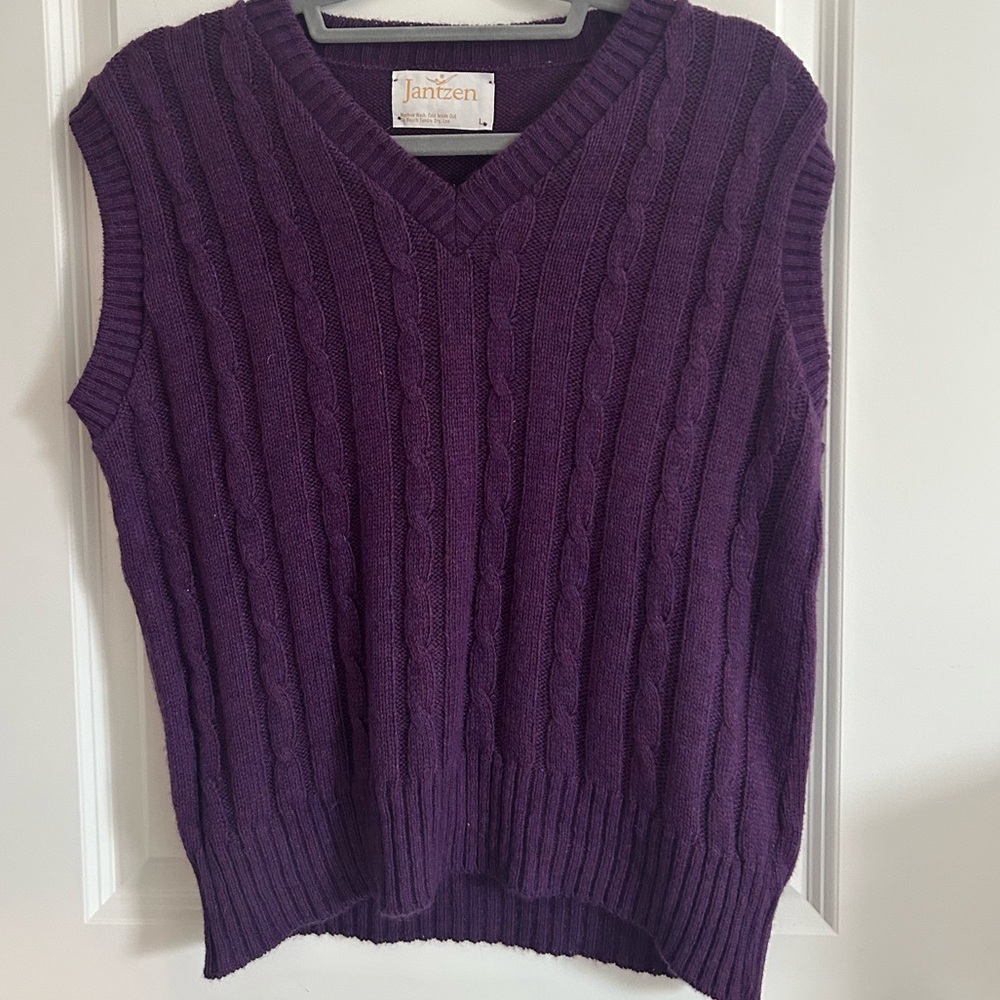 Jantzen Deep Purple Cable Knit V-Neck Sweater Vest